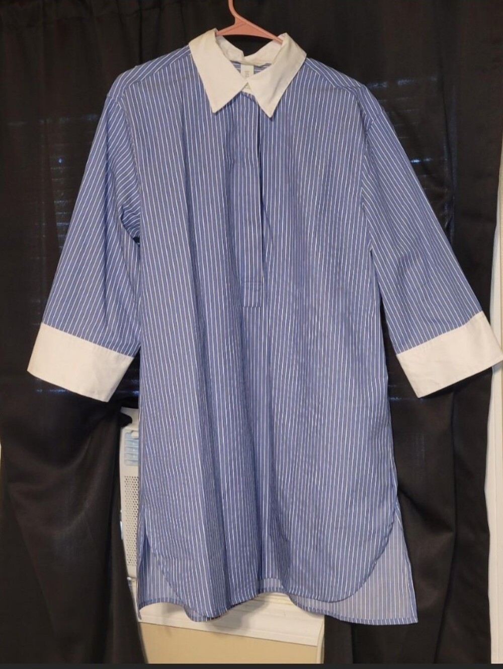 NEW LONGLINE STRIPED HALF BUTTON UP SHIRT